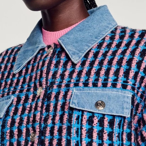 Sandro - Denim and tweed coatigan - Picture 3 of 9